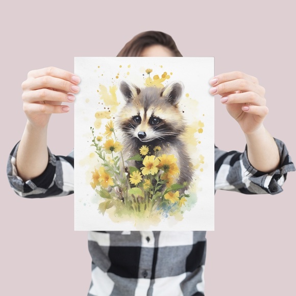Cute Raccoon Watercolor Wall Art Illustration Print Poster Card Unframed - Picture 4 of 6